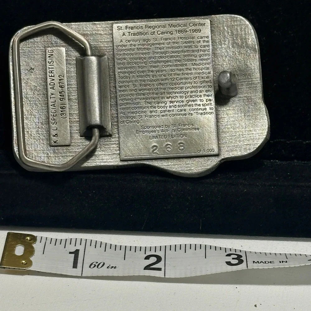 Vintage 1989 St Francis Medical Center Centennial Wichita KS Belt Buckle 268